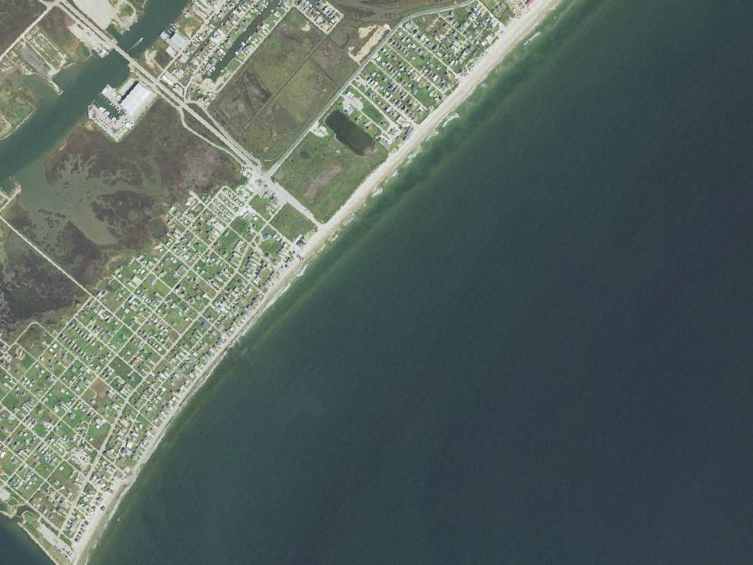 Aerial view of the Texas Gulf Coast near Surfside Beach